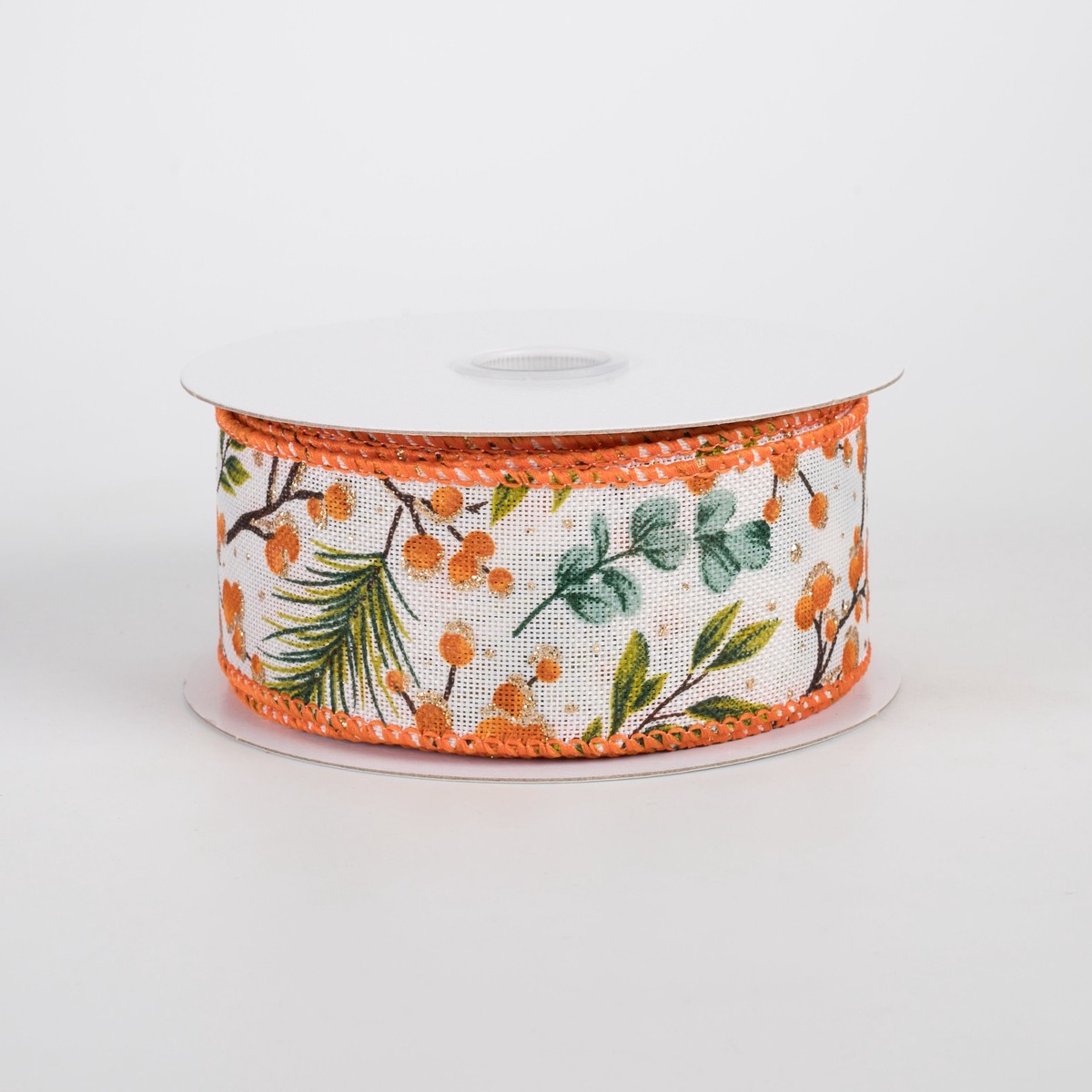 1.5" Fall Eucalyptus Foliage & Rust Berries Ribbon (10 Yards)