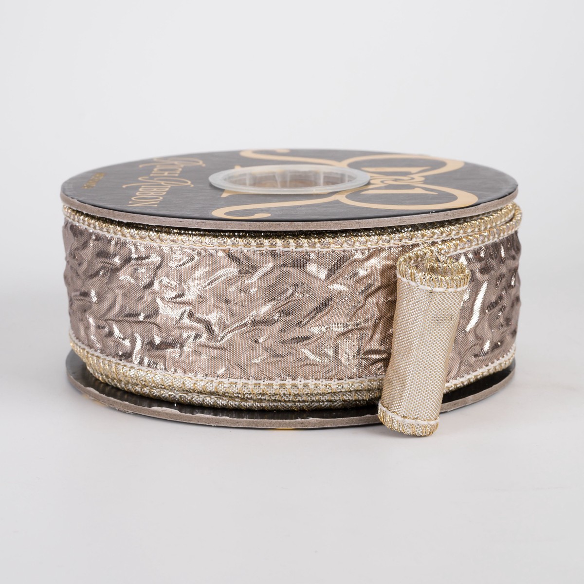 1.5" Nikolas Jacquard & Metallic Dupioni Fused Ribbon: Platinum & Silver (10 Yards)