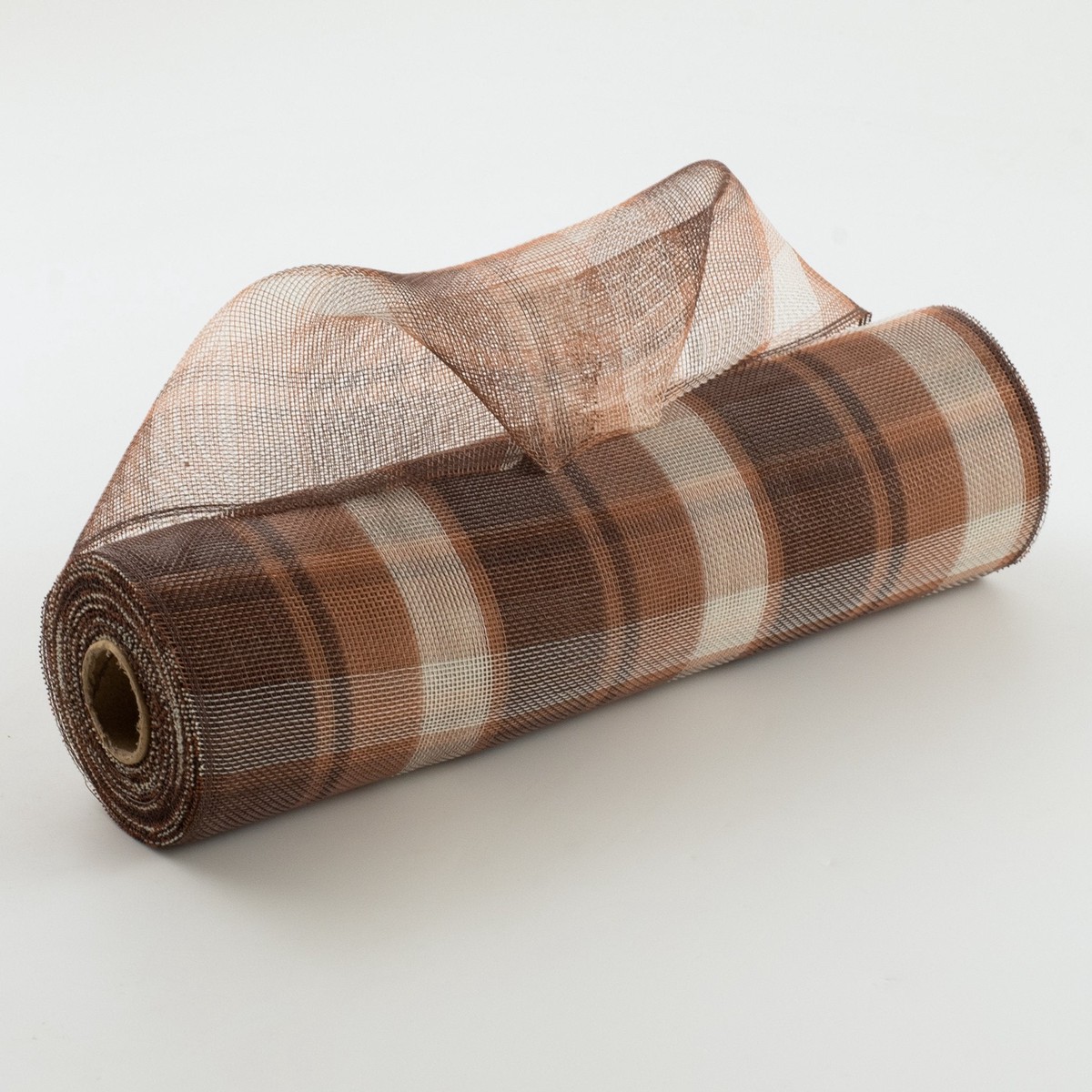 10" Fine Weave Plaid Deco Mesh: Chocolate Brown & Ivory