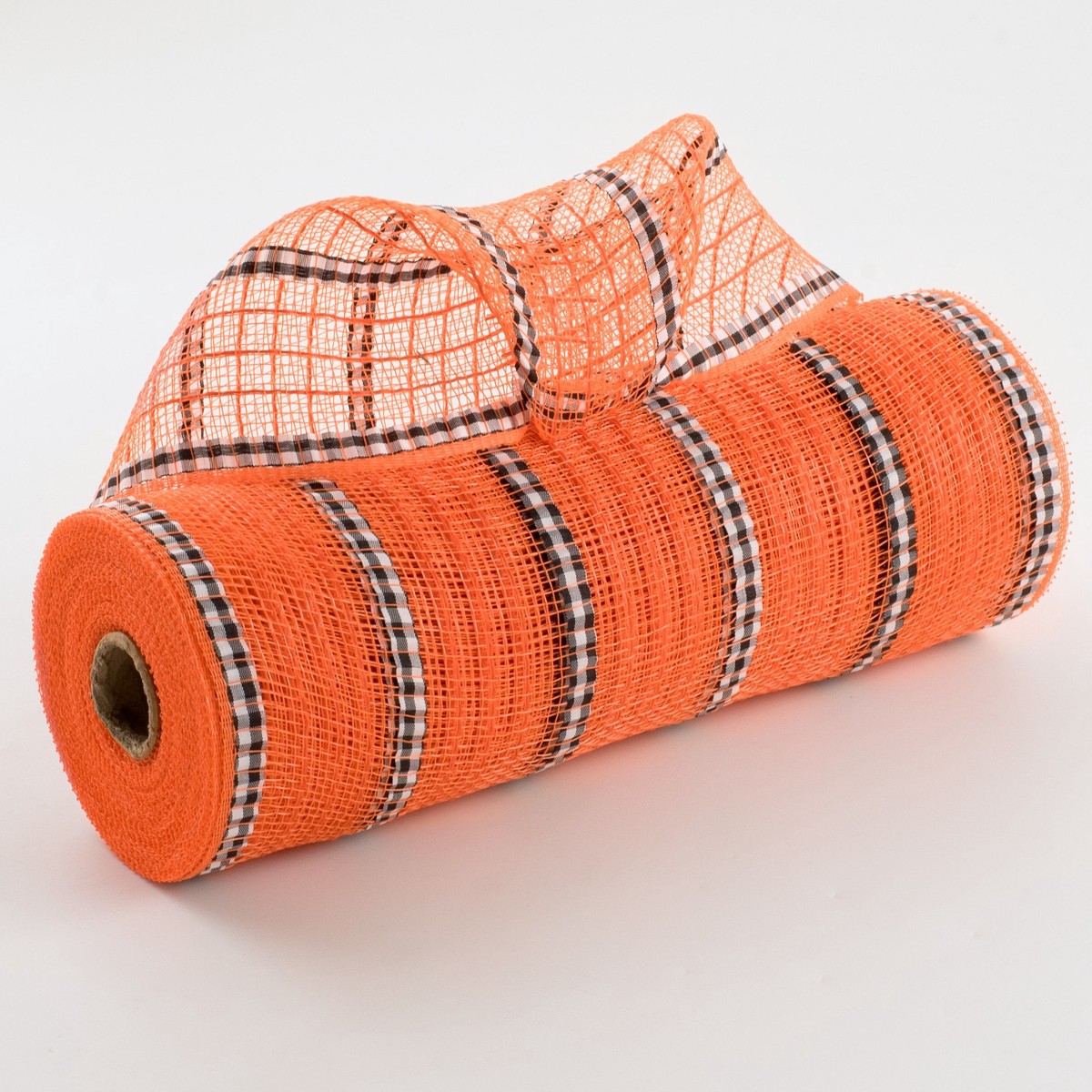 10" XL Wide Fabric & Faux Jute Mesh: Orange, Black & White