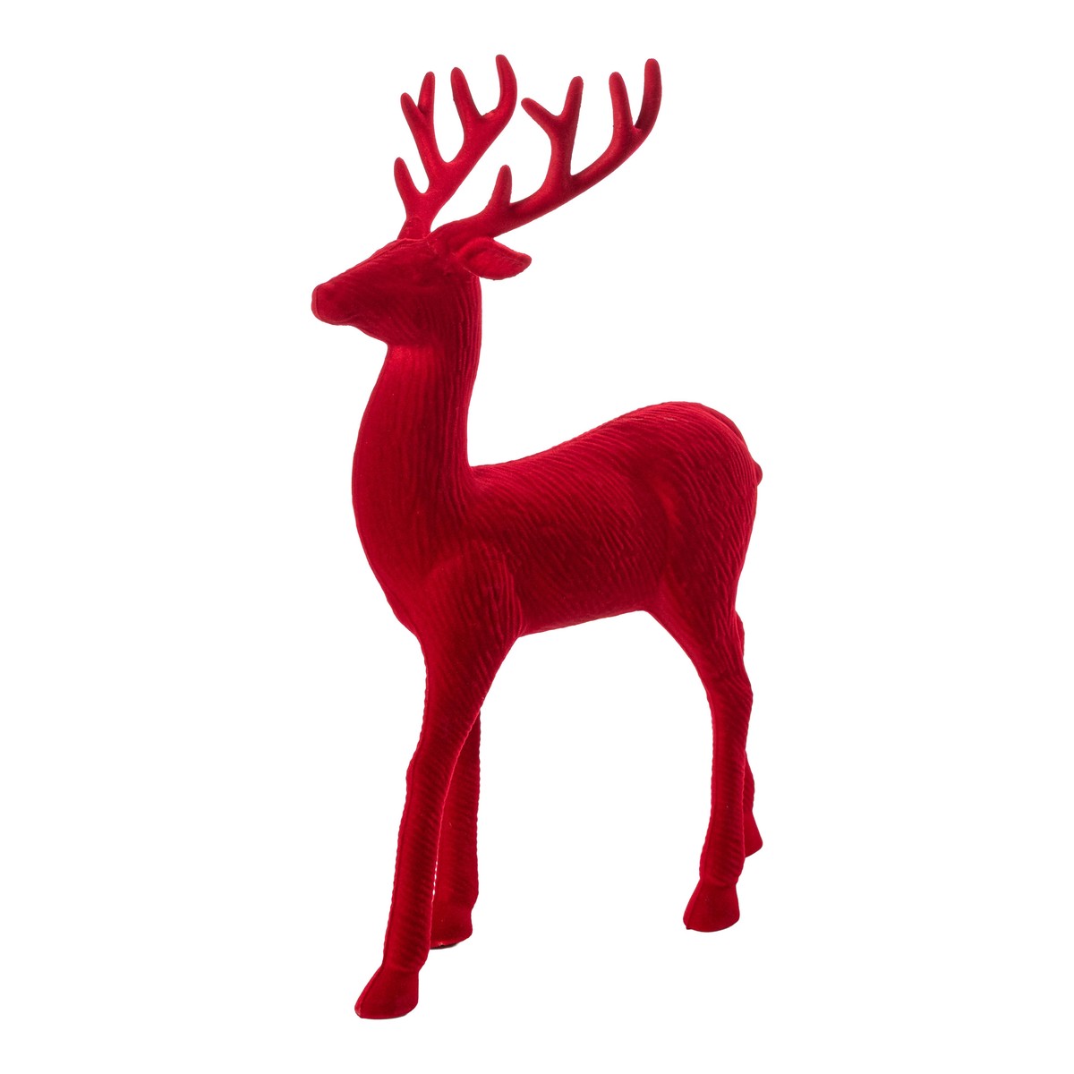 12" Flocked Deer Decor: Red