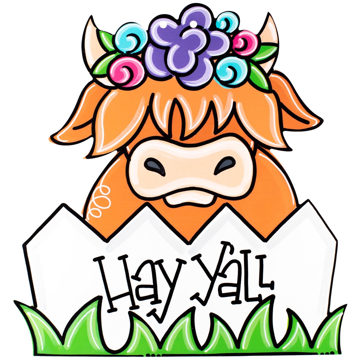 18" Waterproof Door Hanger: Hay Y'all Highland Cow