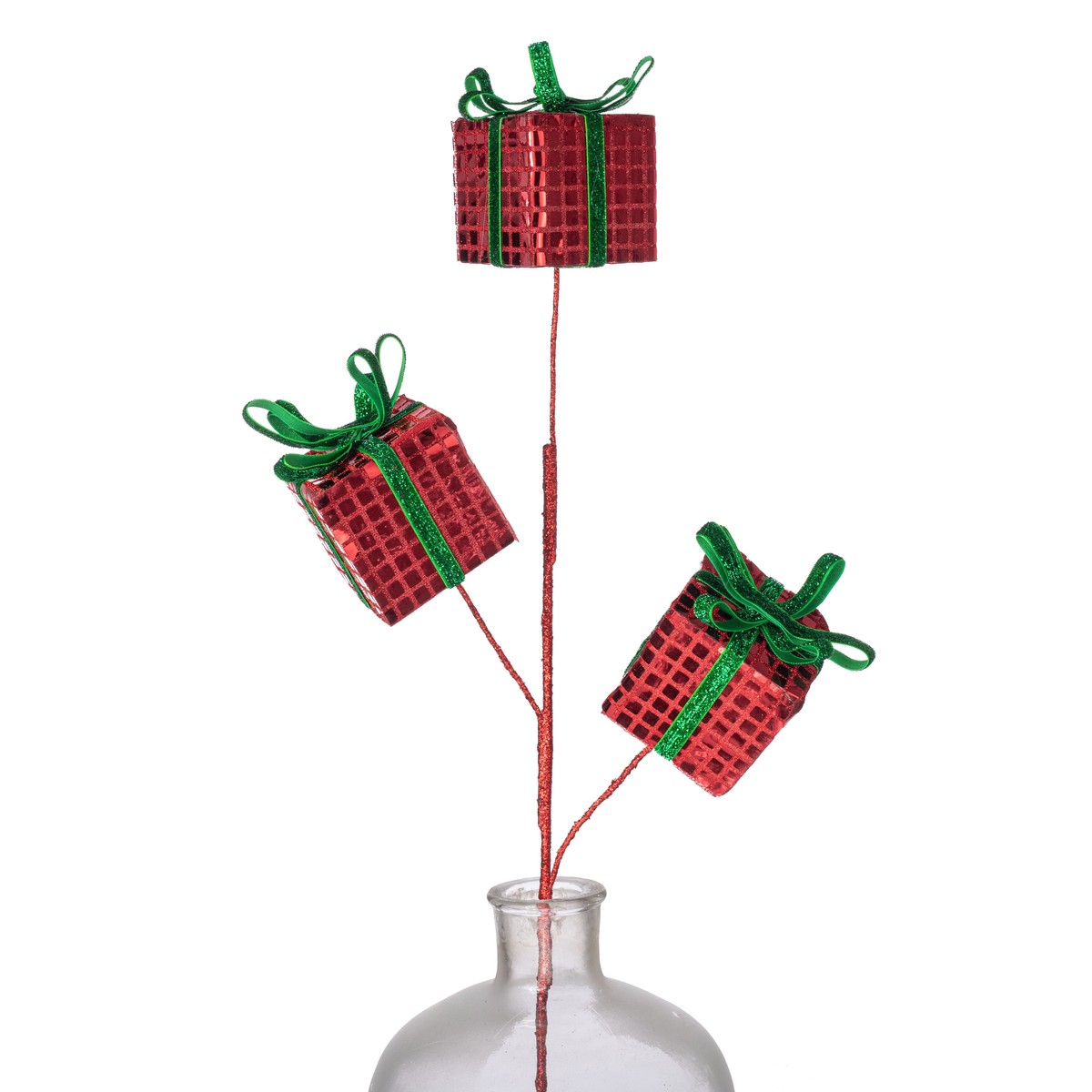 28" Metallic Gift Box Spray: Red & Green