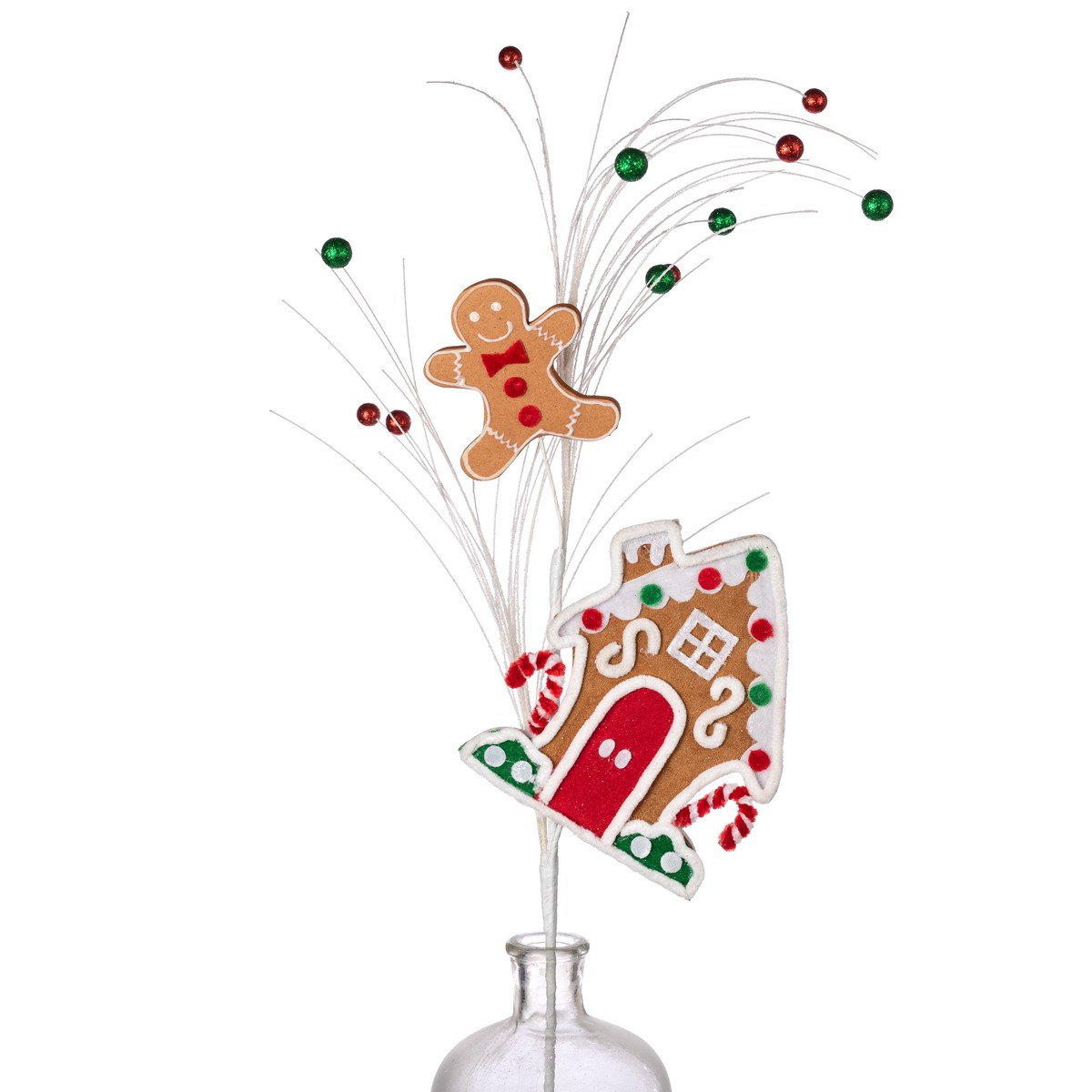 30" Gingerbread House & Cookie Man Spray: Red & Green
