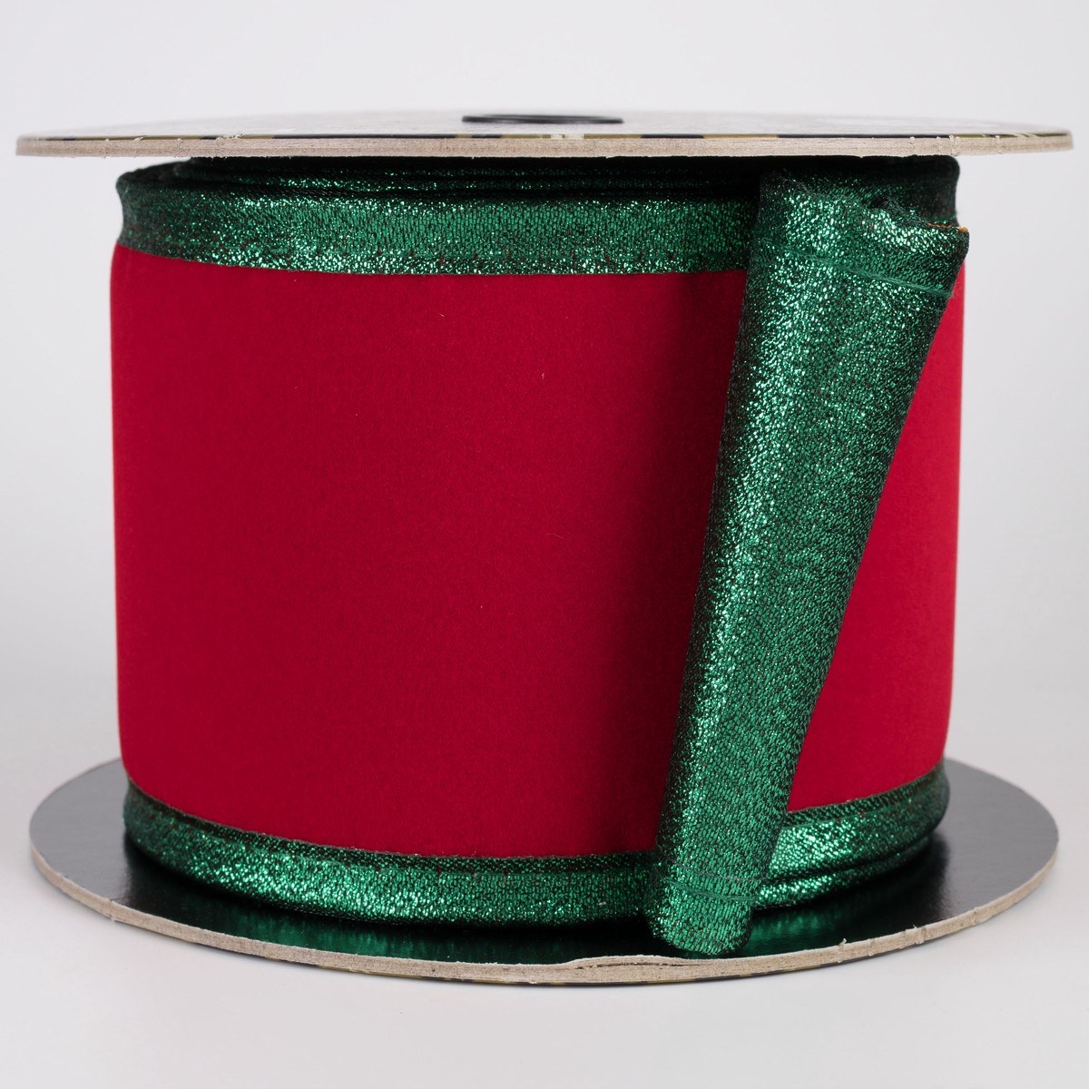 4" Thick Flat Velvet Metallic Backed Puffy Edge Ribbon: Red & Emerald Green (5 Yards)