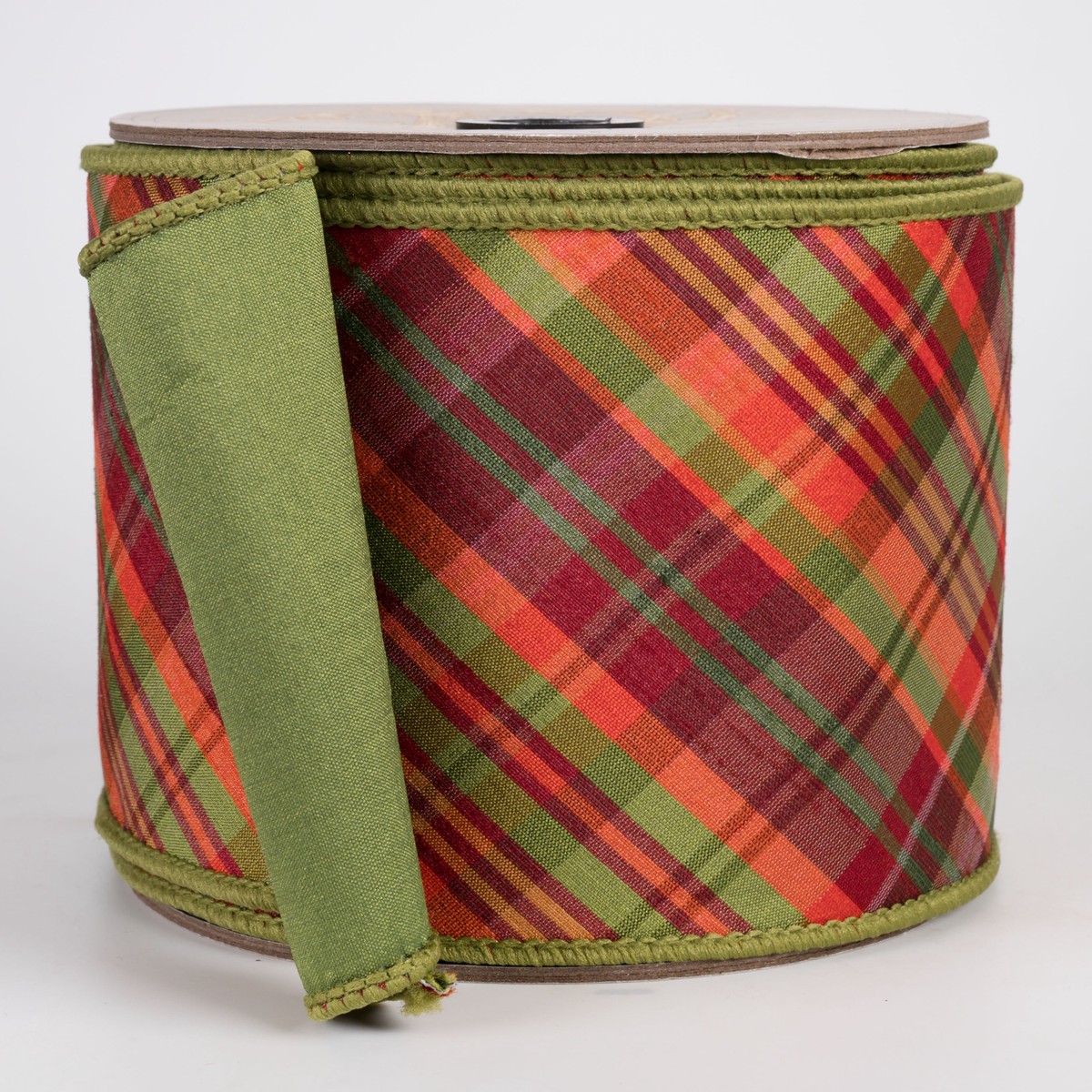 [D Stevens] 4" Faux Dupioni Diagonal Auburn Plaid Ribbon (10 Yards)