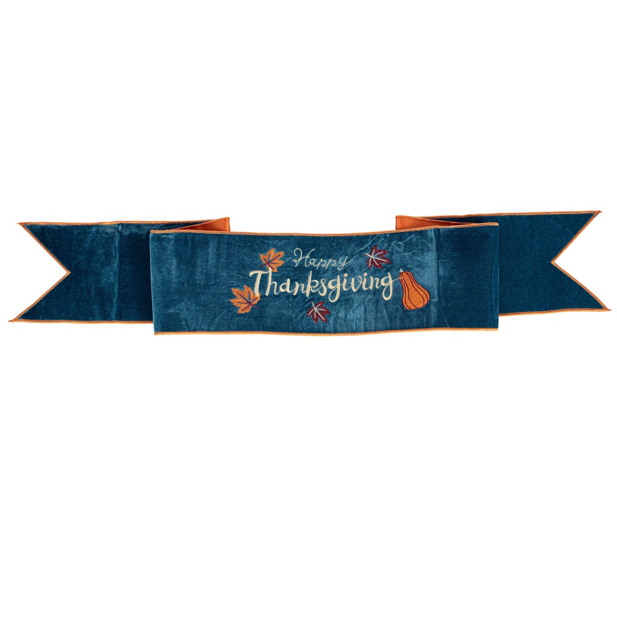 [D Stevens] 6" Velvet Happy Thanksgiving Embroidery Banner: Blue & Orange