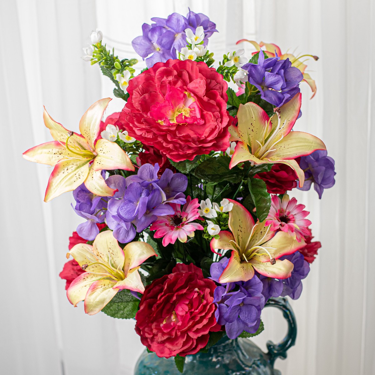 31" Peony Hydrangea Lily Bush: Fuchsia & Purple