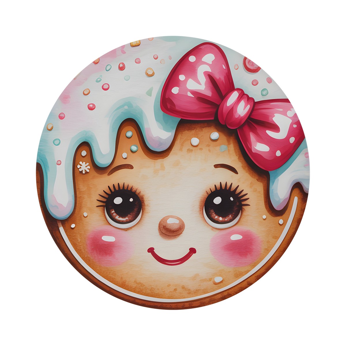 9.4" Round Waterproof Accent: Cute Gingerbread Girl Face With Bow