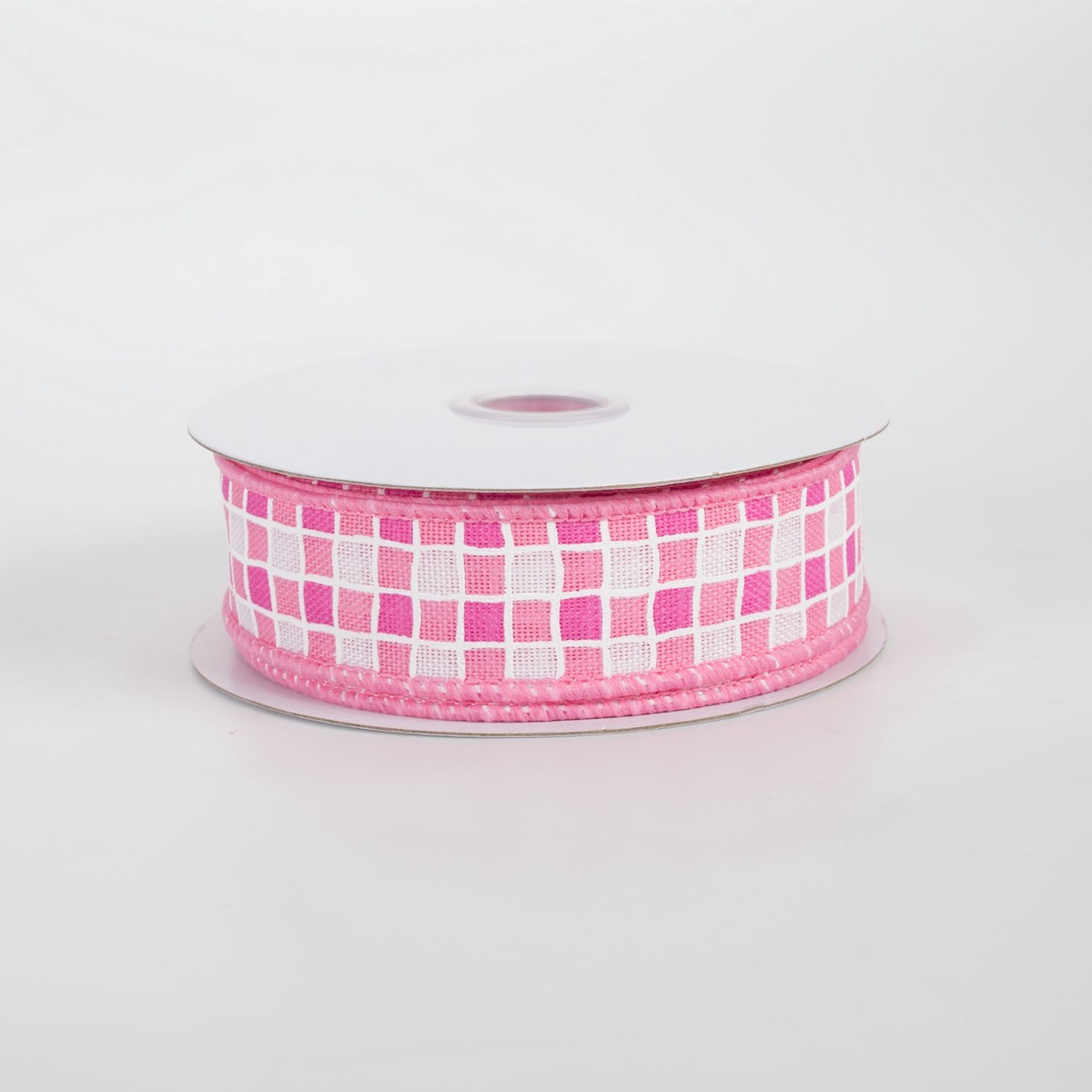 7/8" Small Check Raised Lines Ribbon: Pinks & White (10 Yards)