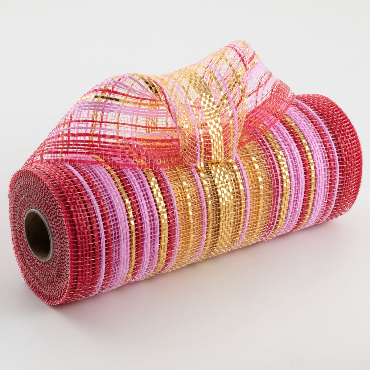10" Vertical Wide Strip Ombr Mesh: Red, Pink & Metallic Gold