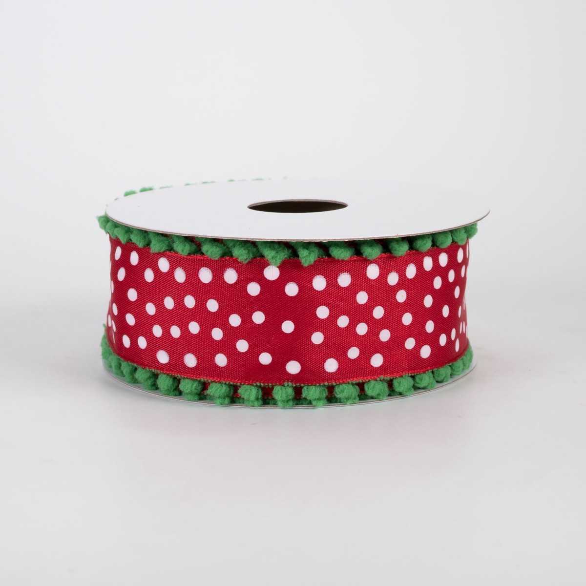 1.5" Ball Edge Dots Ribbon: Red, White & Lime Green (10 Yards)