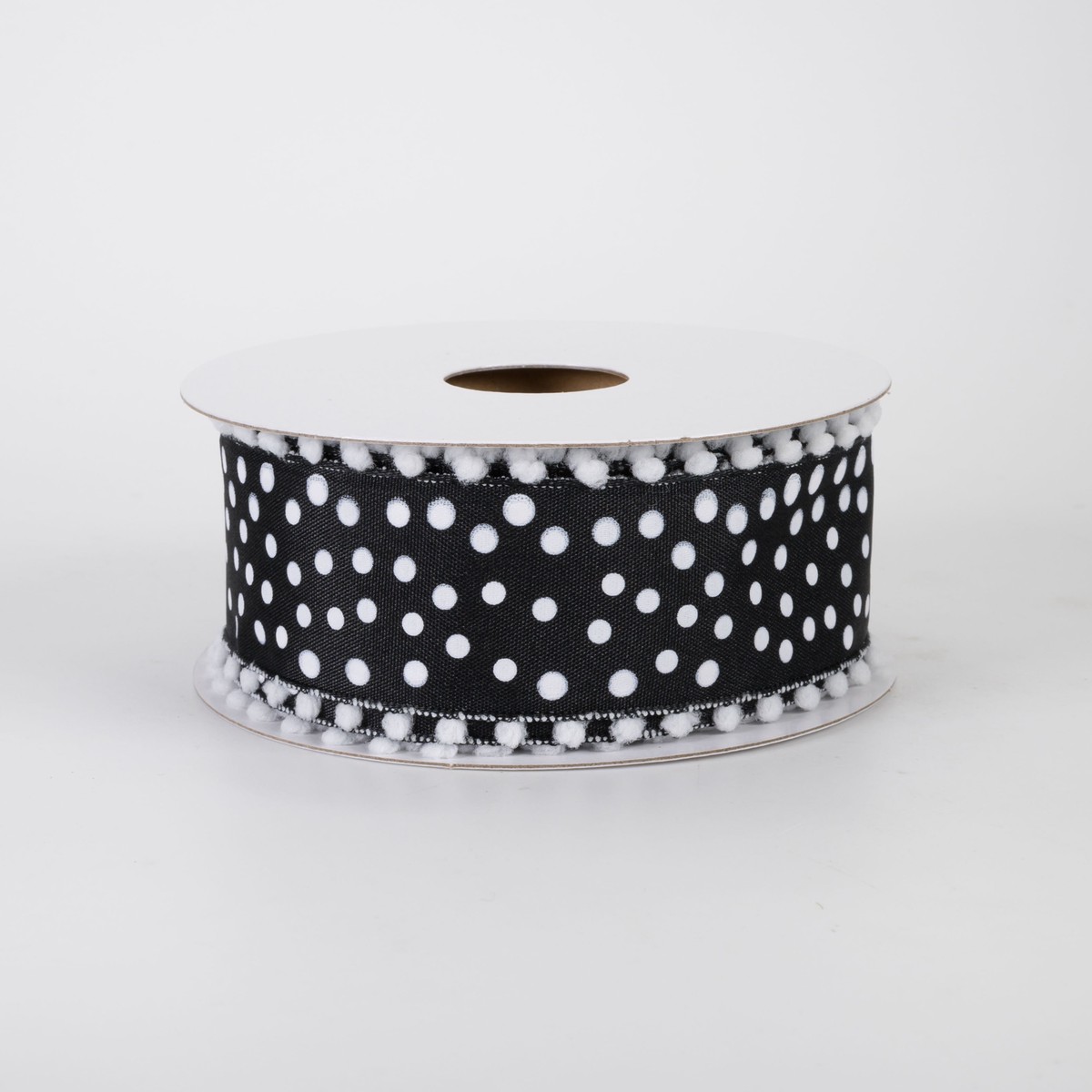 1.5" Ball Edge Dots Ribbon: Black & White (10 Yards)