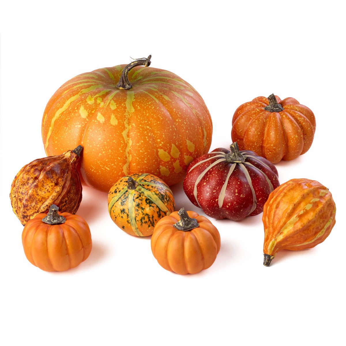 Assorted Artificial Pumpkins & Gourds: Orange & Yellow (Bag of 8)