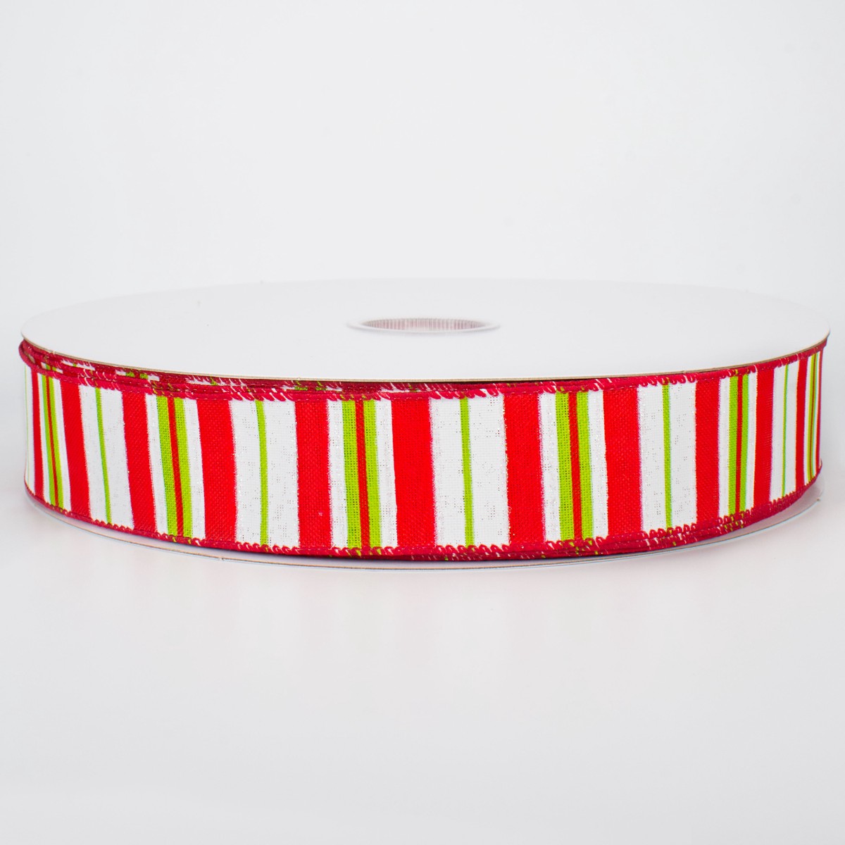 1.5" Bright Christmas Stripes on Canvas Ribbon (50 Yards)