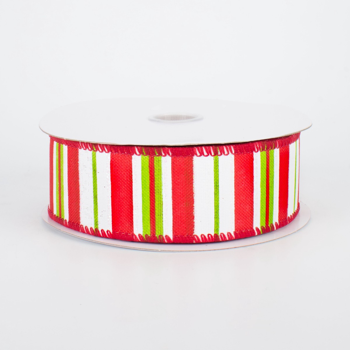 1.5" Bright Christmas Stripes on Canvas Ribbon (10 Yards)