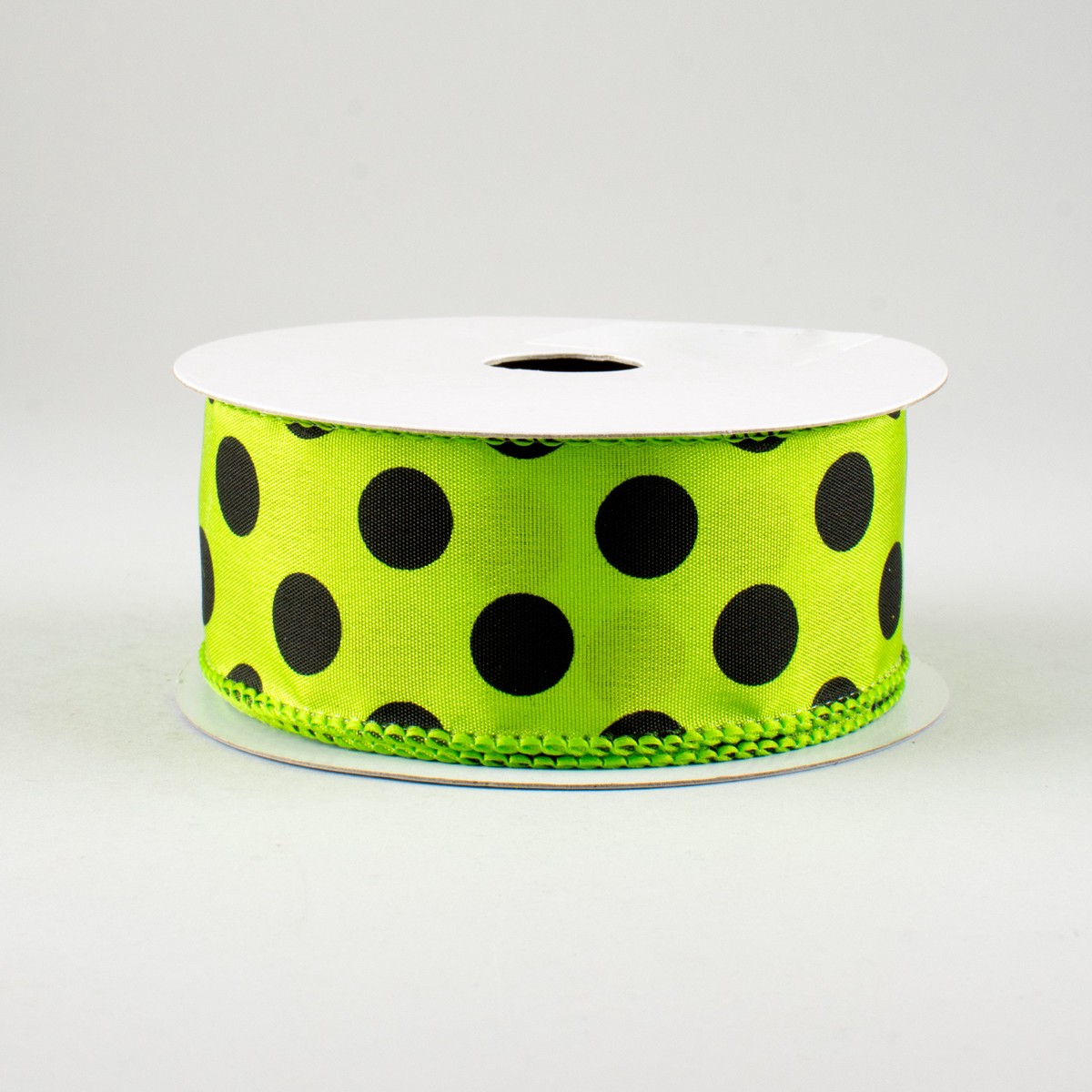 1.5" Big Polka Dot Ribbon: Lime Green & Black (10 Yards)