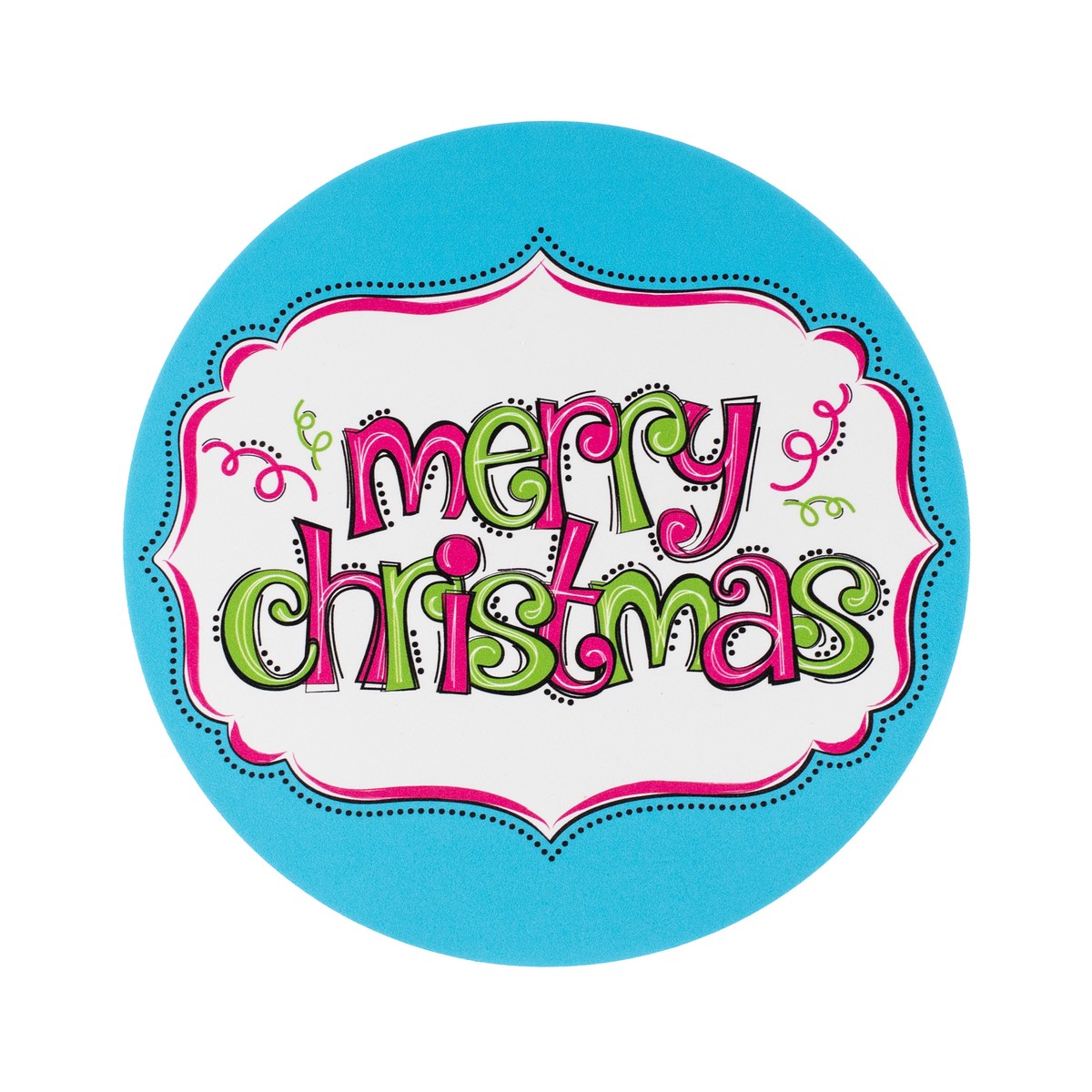 8.5" Round Waterproof Sign: Pink & Blue Merry Christmas