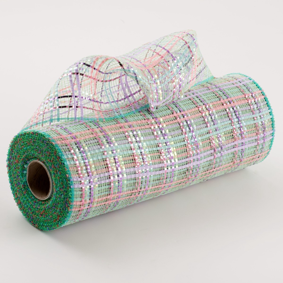 10" Vertical Wide Strip Foil Plaid Mesh: Lime, Pink, Blue, Lavender