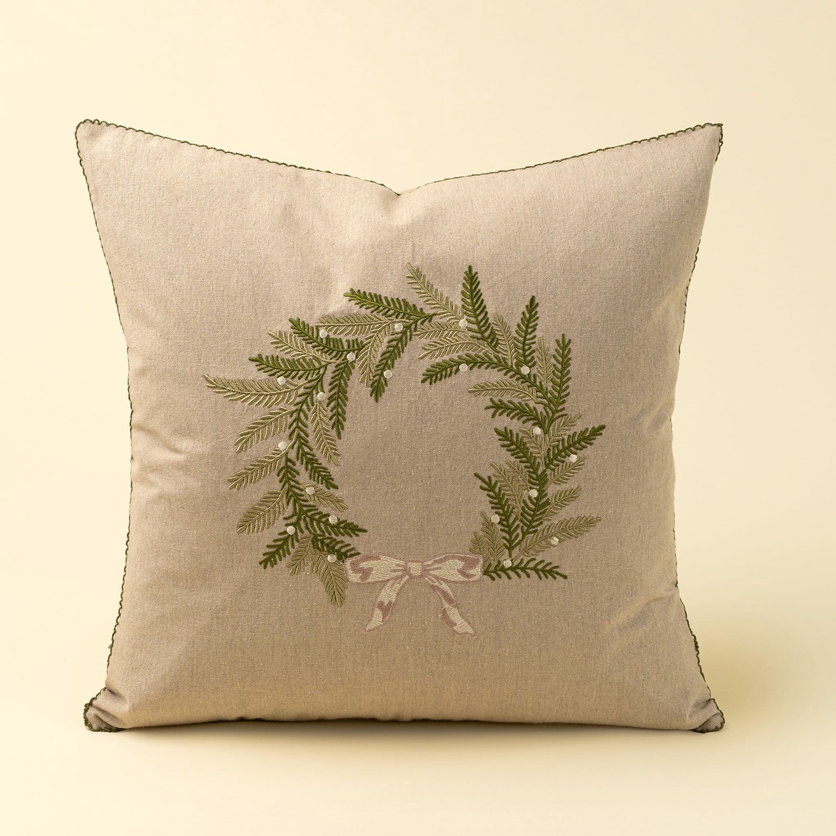 Embroidered Wreath Pillow 20x20